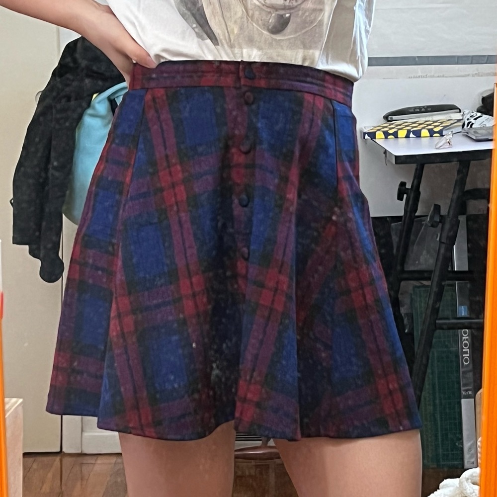 Navy and red plaid skater skirt